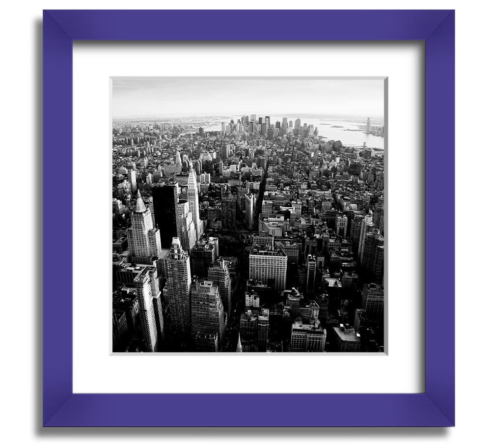 Aerial view of Chicago in black and white, framed elegantly, showcasing the city's skyline and architecture.