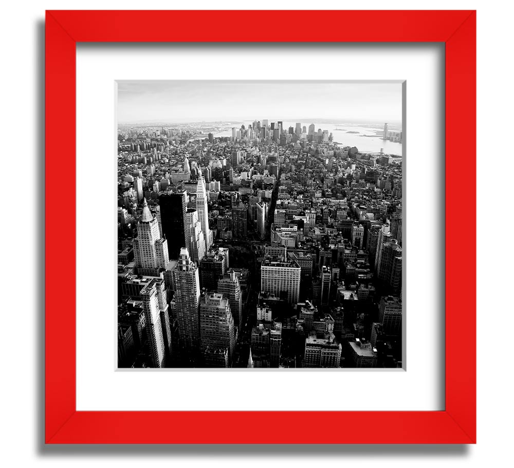 Aerial view of Chicago in black and white, framed elegantly, showcasing the city's skyline and architecture.