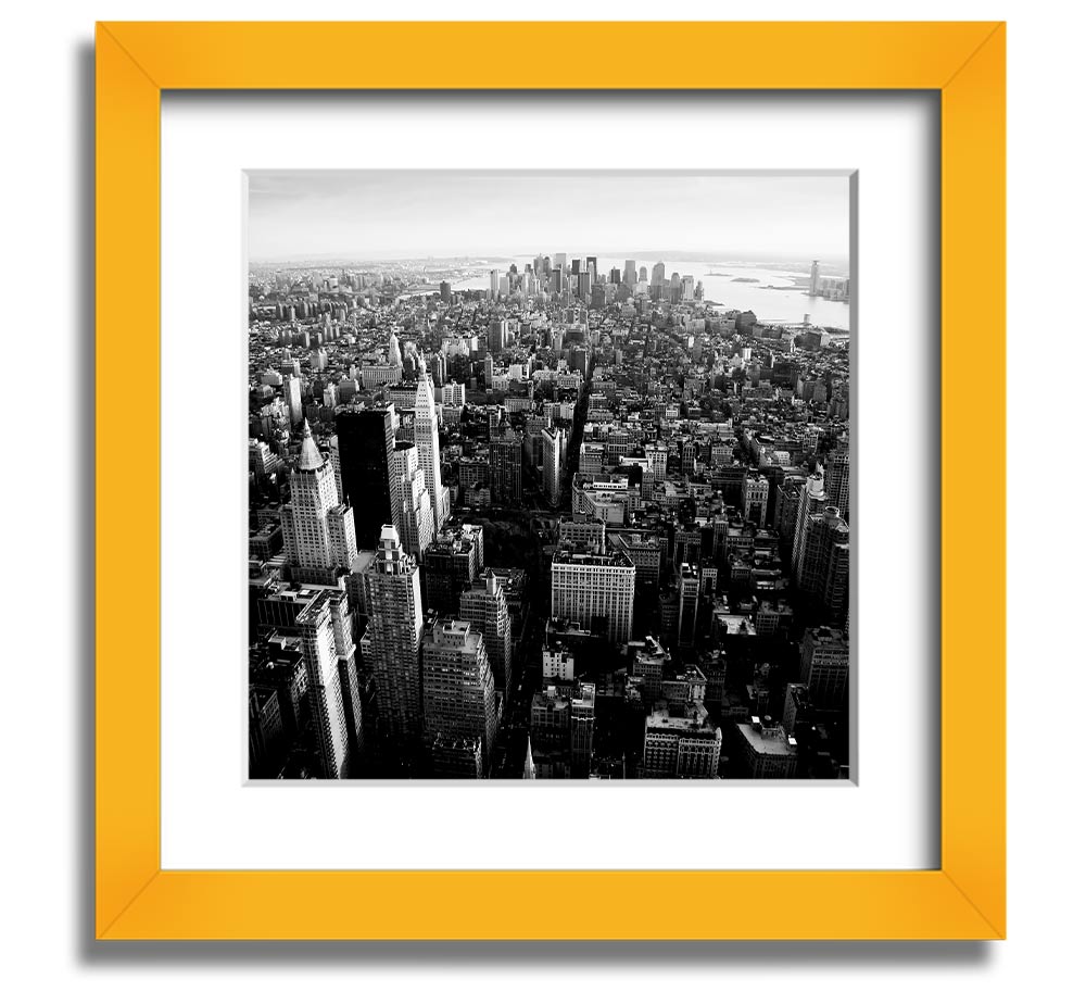 Aerial view of Chicago in black and white, framed elegantly, showcasing the city's skyline and architecture.