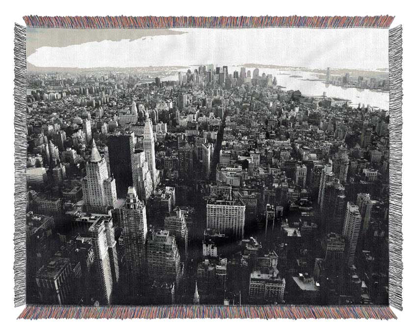 Ariel View Of Chicago B n W throw blanket made from 100% cotton, featuring a thermal weave for breathability and a classic black and white design.