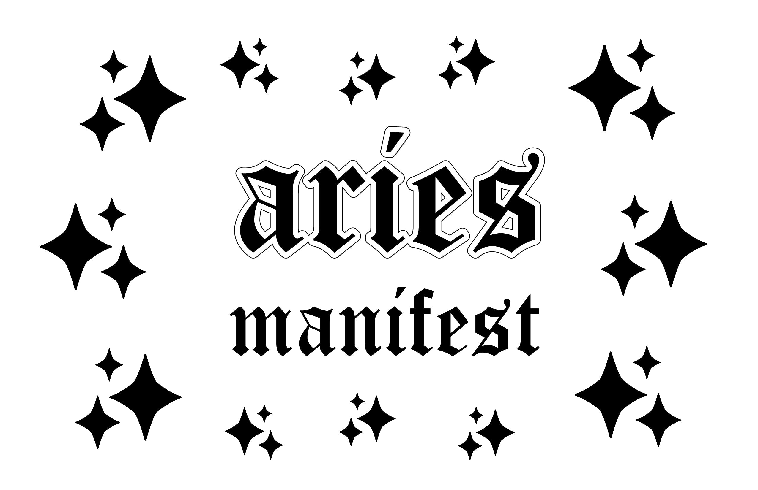 A collection of 14 Aries horoscope wall decal stickers on an 11x17 sheet, featuring bold and stylish designs.