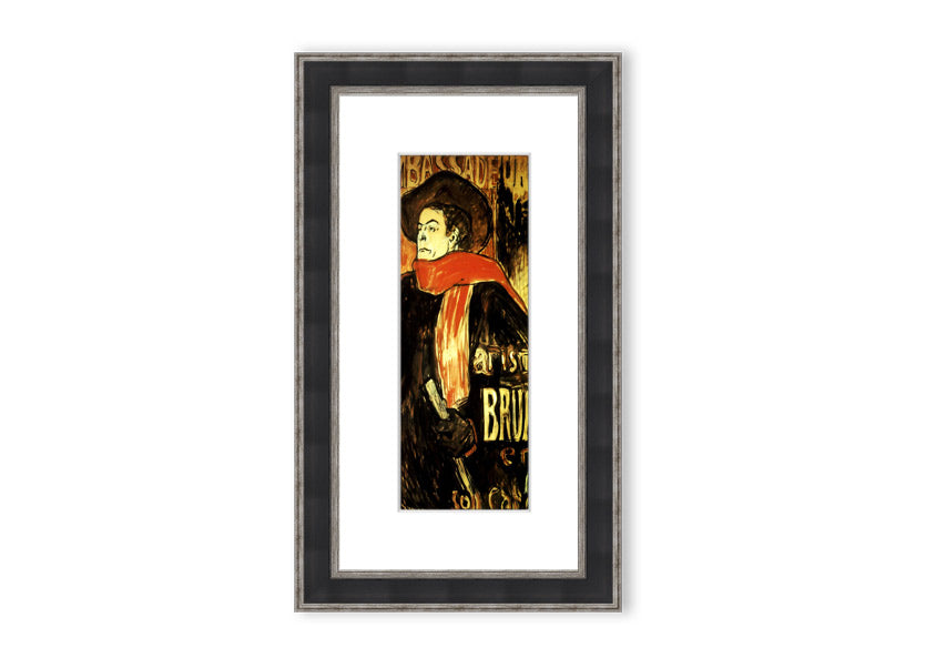 Framed print of Aristide Bruant Study by Toulouse Lautrec, showcasing vibrant colors and intricate details.