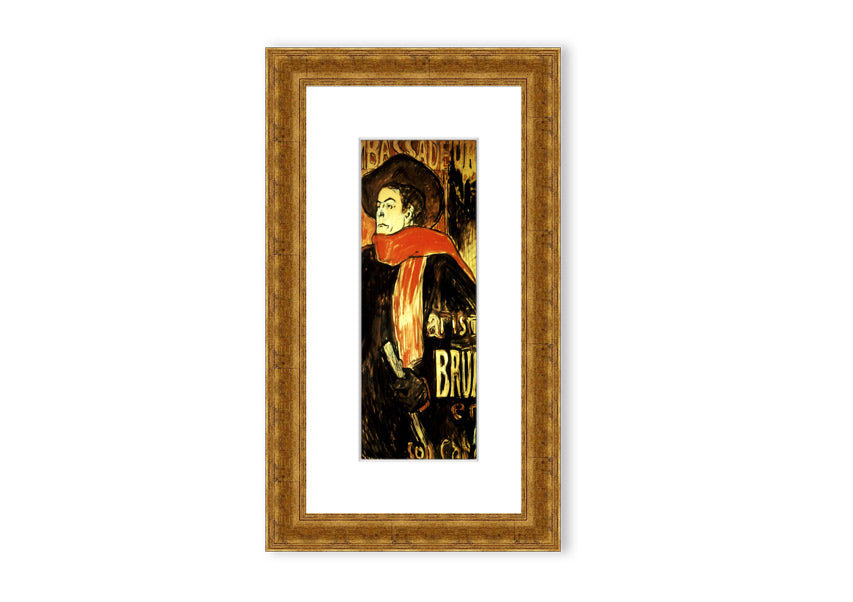 Framed print of Aristide Bruant Study by Toulouse Lautrec, showcasing vibrant colors and intricate details.