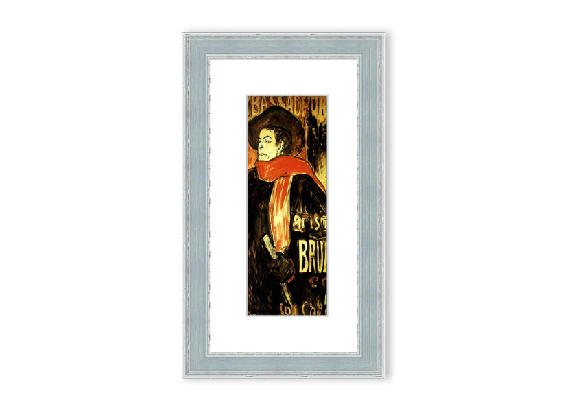 Framed print of Aristide Bruant Study by Toulouse Lautrec, showcasing vibrant colors and intricate details.