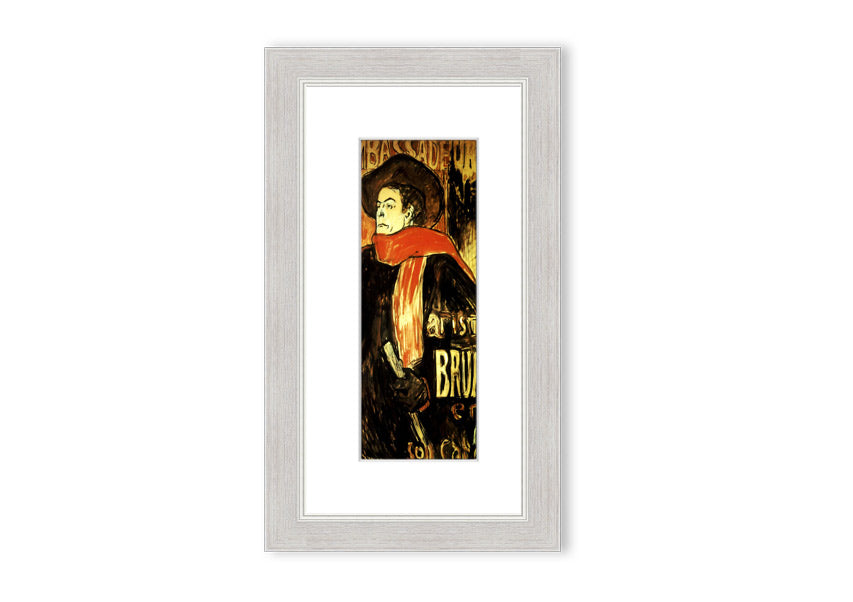 Framed print of Aristide Bruant Study by Toulouse Lautrec, showcasing vibrant colors and intricate details.