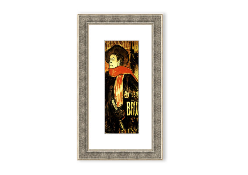 Framed print of Aristide Bruant Study by Toulouse Lautrec, showcasing vibrant colors and intricate details.