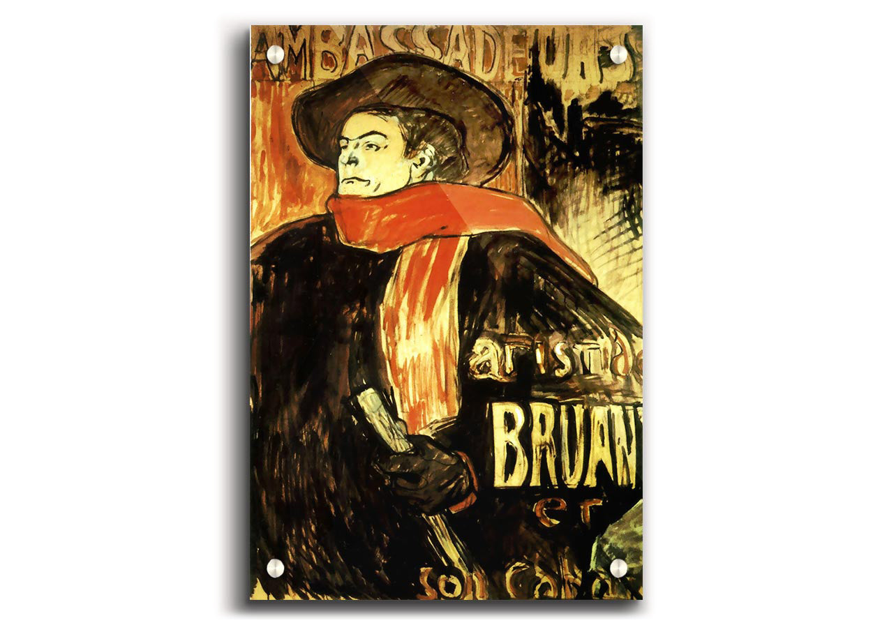Acrylic print of Aristide Bruant Study by Toulouse Lautrec, showcasing vibrant colors and intricate details on 5mm thick acrylic glass.