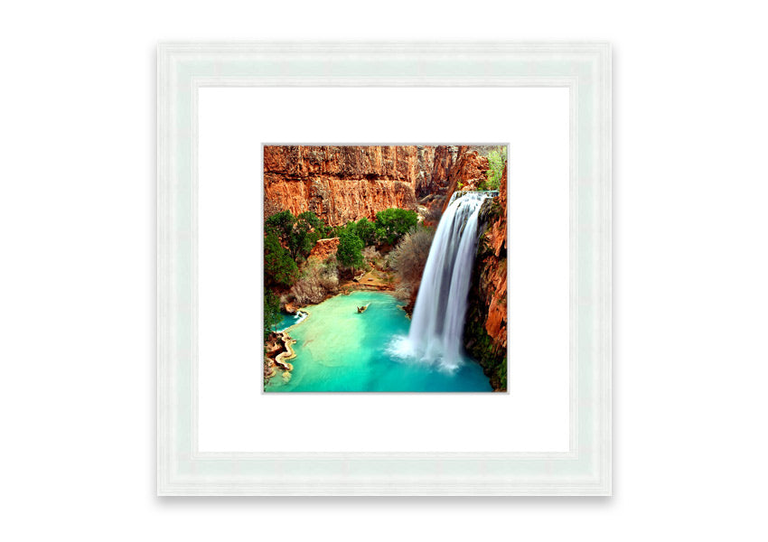 Framed print of Arizona Waterfalls, showcasing vibrant colors and serene natural beauty, available in various frame colors.