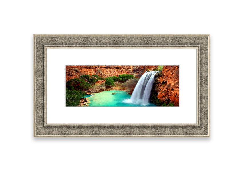 Framed print of Arizona Waterfalls, showcasing vibrant colors and serene natural beauty, available in various frame colors.