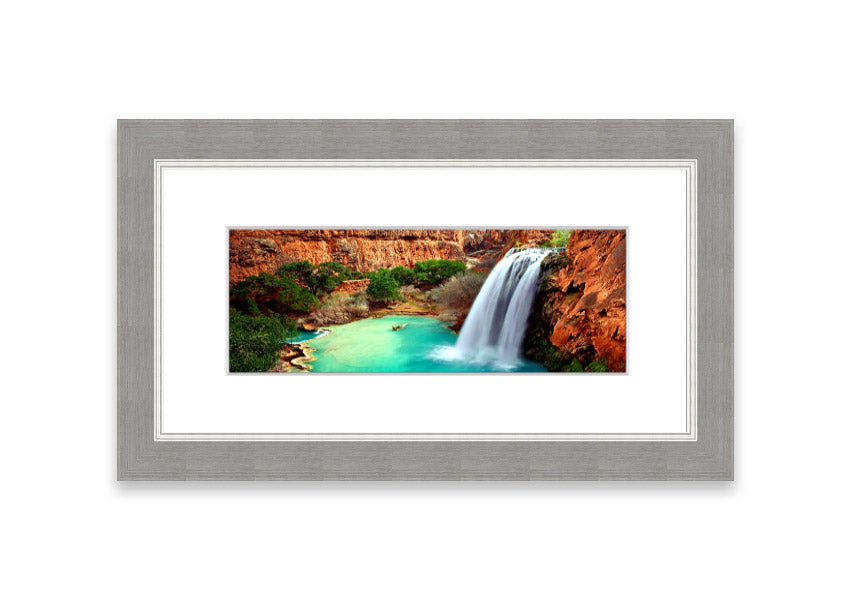Framed print of Arizona Waterfalls, showcasing vibrant colors and serene natural beauty, available in various frame colors.