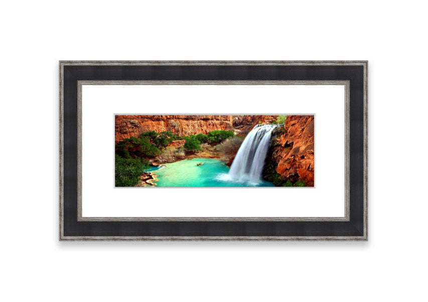 Framed print of Arizona Waterfalls, showcasing vibrant colors and serene natural beauty, available in various frame colors.