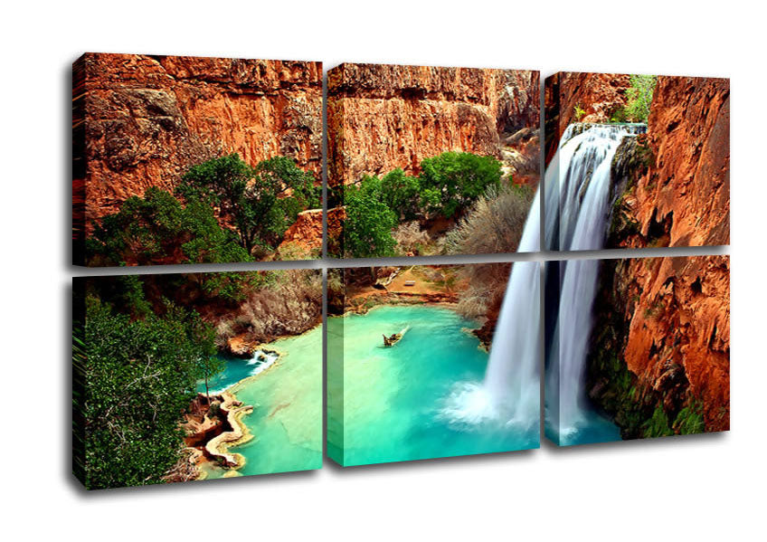 Arizona Waterfalls canvas art mounted on a 44mm box frame, showcasing vibrant waterfall scenery.