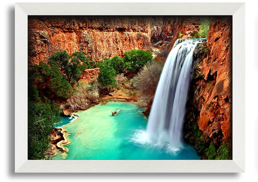 Framed print of Arizona Waterfalls showcasing vibrant colors and intricate details, available in multiple frame colors.