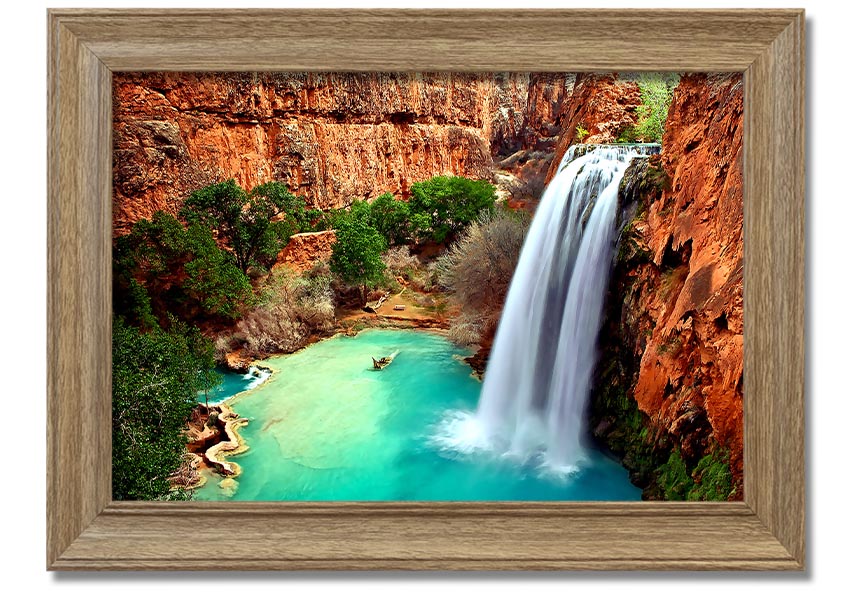 Framed print of Arizona Waterfalls showcasing vibrant colors and intricate details, available in multiple frame colors.