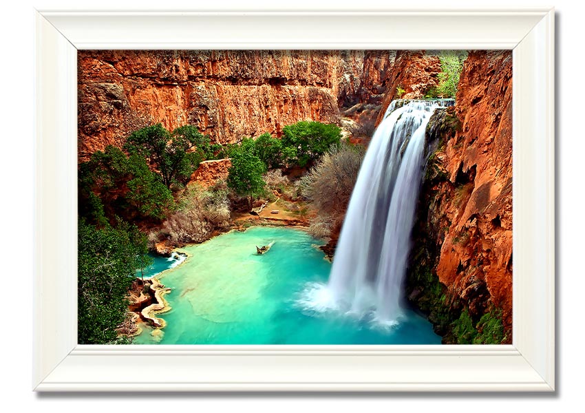 Framed print of Arizona Waterfalls showcasing vibrant colors and intricate details, available in multiple frame colors.