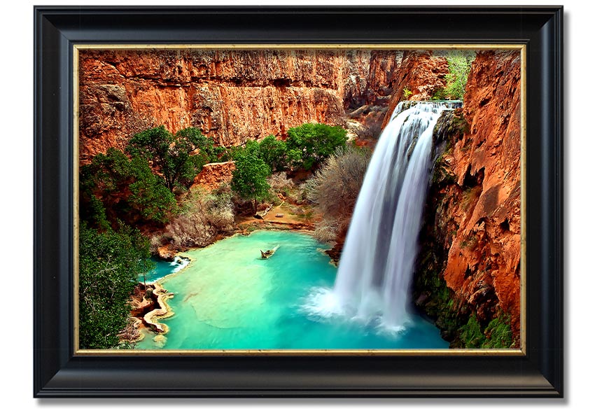 Framed print of Arizona Waterfalls showcasing vibrant colors and intricate details, available in multiple frame colors.