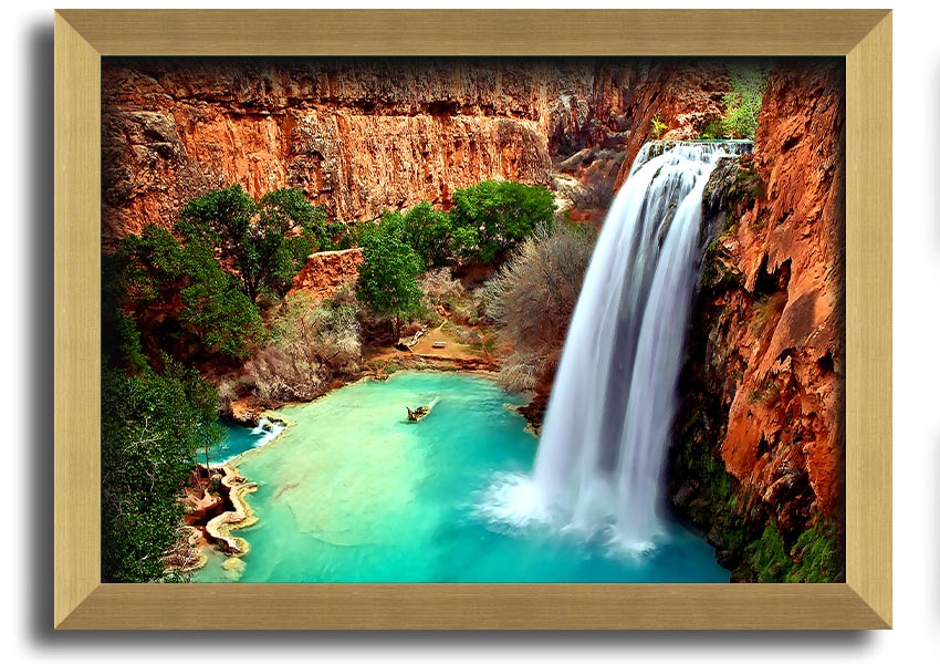 Framed print of Arizona Waterfalls showcasing vibrant colors and intricate details, available in multiple frame colors.