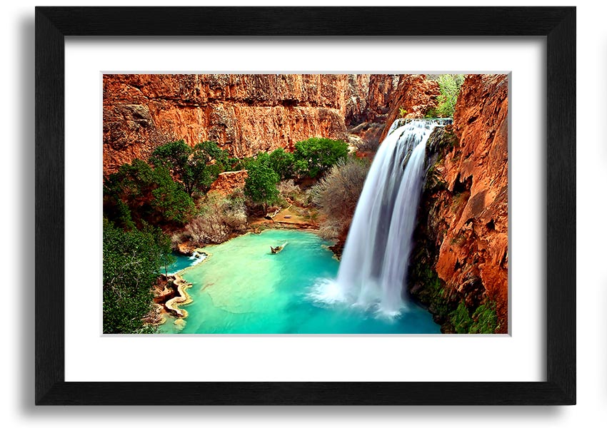 Framed print of Arizona Waterfalls showcasing vibrant colors and intricate details, available in multiple frame colors.