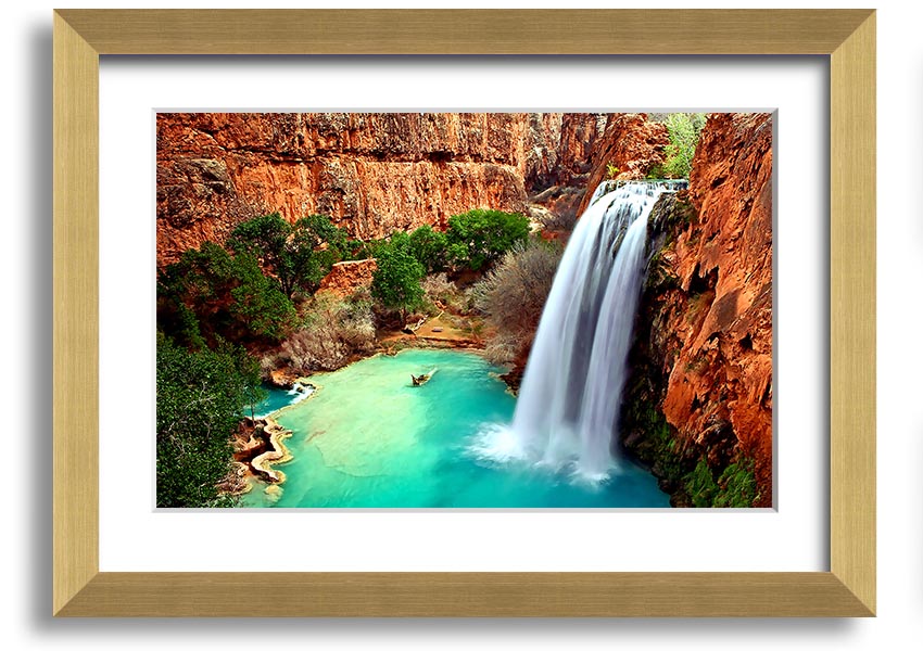 Framed print of Arizona Waterfalls showcasing vibrant colors and intricate details, available in multiple frame colors.