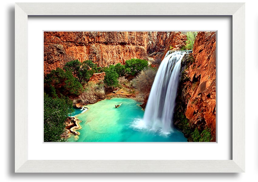 Framed print of Arizona Waterfalls showcasing vibrant colors and intricate details, available in multiple frame colors.