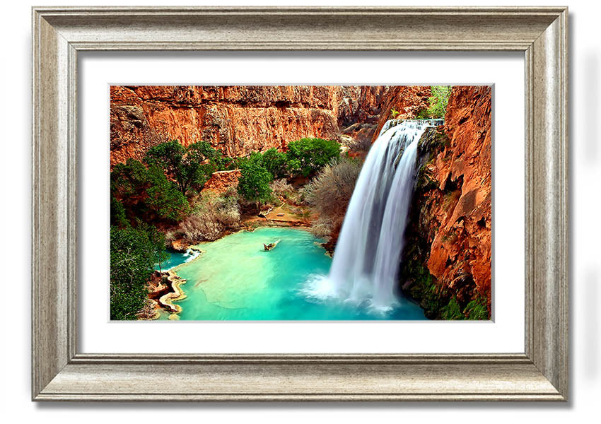 Framed print of Arizona Waterfalls showcasing vibrant colors and intricate details, available in multiple frame colors.