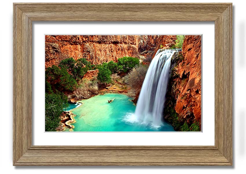 Framed print of Arizona Waterfalls showcasing vibrant colors and intricate details, available in multiple frame colors.