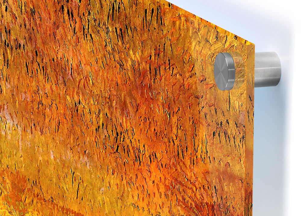 Acrylic print of Van Gogh's Arles View From The Wheat Fields, showcasing vibrant colors and dynamic brush strokes.