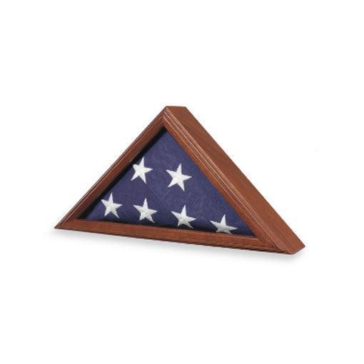 Armed Forces Flag Case displaying a 3' x 5' flag with a glass front and wooden frame in Cherry finish.