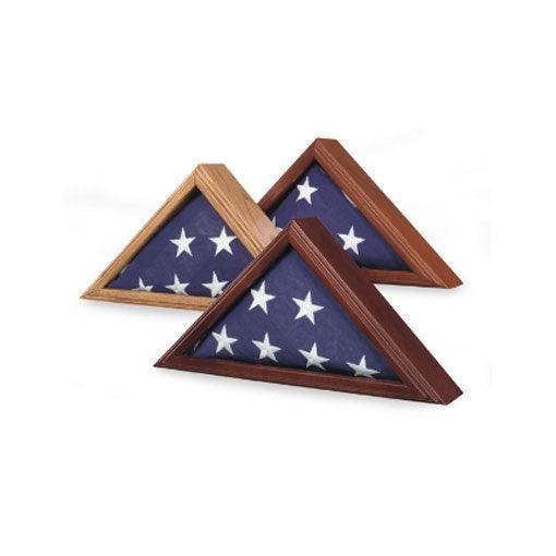 Armed Forces Flag Case displaying a 3' x 5' flag with a glass front and wooden frame in Cherry finish.