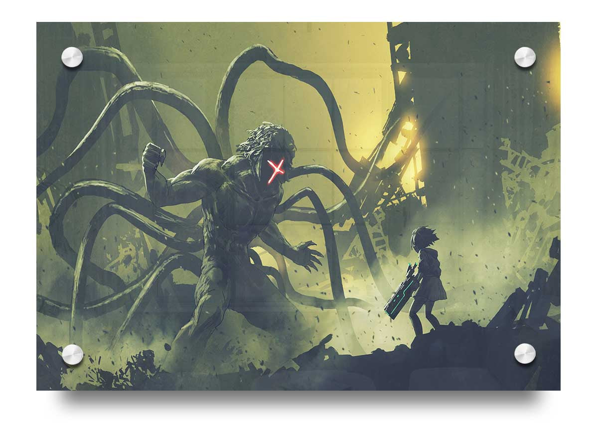 Arms Of A Terror Man acrylic print showcasing vibrant colors on 5mm thick acrylic glass, ready to hang.