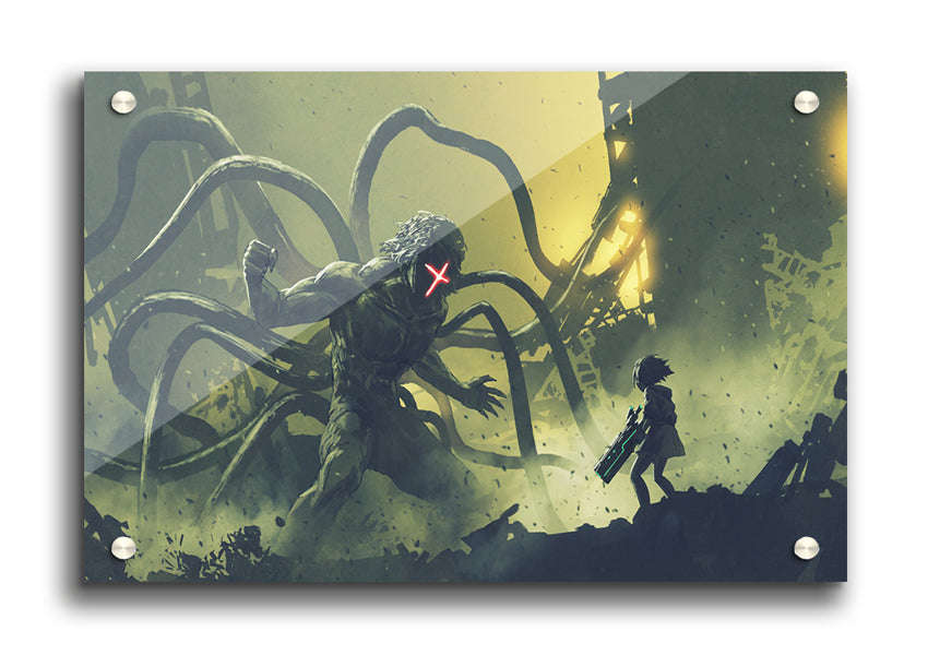 Arms Of A Terror Man acrylic print showcasing vibrant colors on 5mm thick acrylic glass, ready to hang.