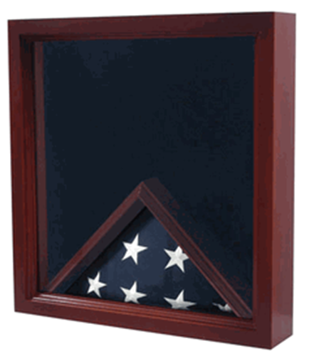 Elegant Army Flag Medal Display Box made of oak wood with a cherry finish, showcasing medals and memorabilia.