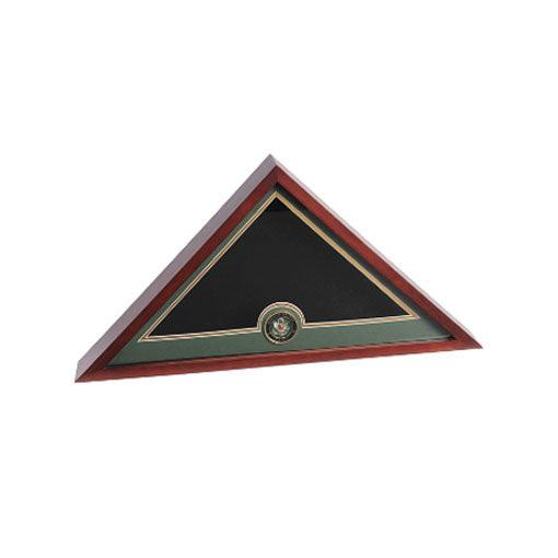 A beautifully crafted Army Flag Medallion Display Case made of rich mahogany, featuring a glass front and a detailed die-cast medallion.