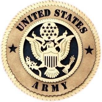 Handcrafted Army wall tribute made from real wood, available in 9-inch and 12-inch sizes, honoring US Army Veterans.