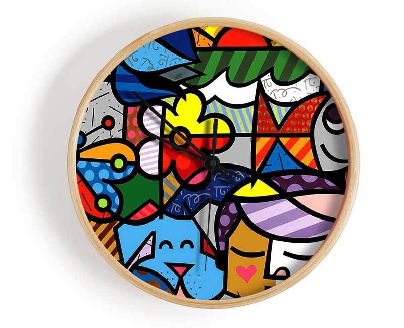Art 15 bamboo clock with a round face, available in black, white, and natural frame colors, featuring a clear Plexiglas lens.