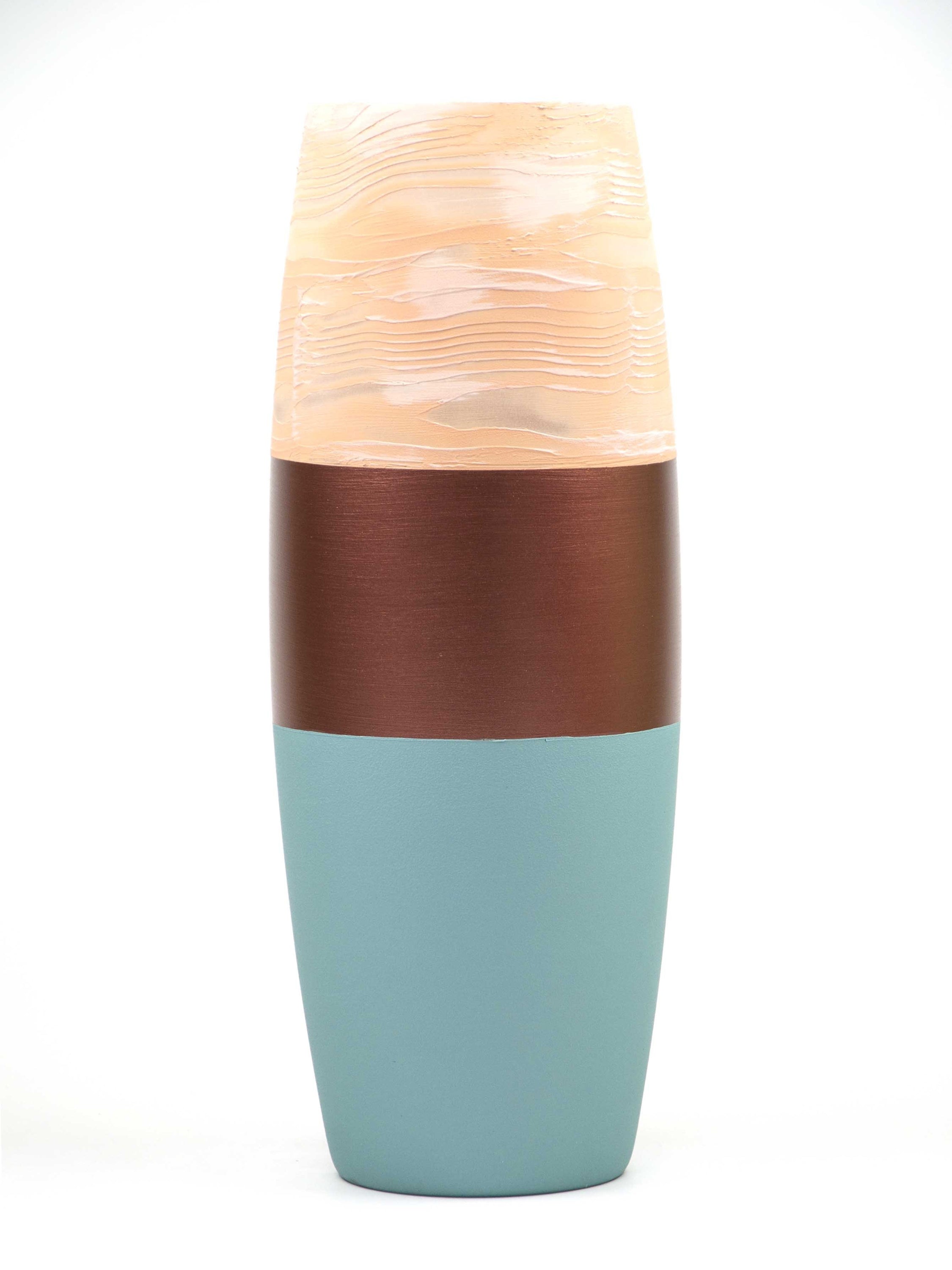 Handmade oval glass vase with unique hand-painted designs, perfect for floral arrangements and home decor.