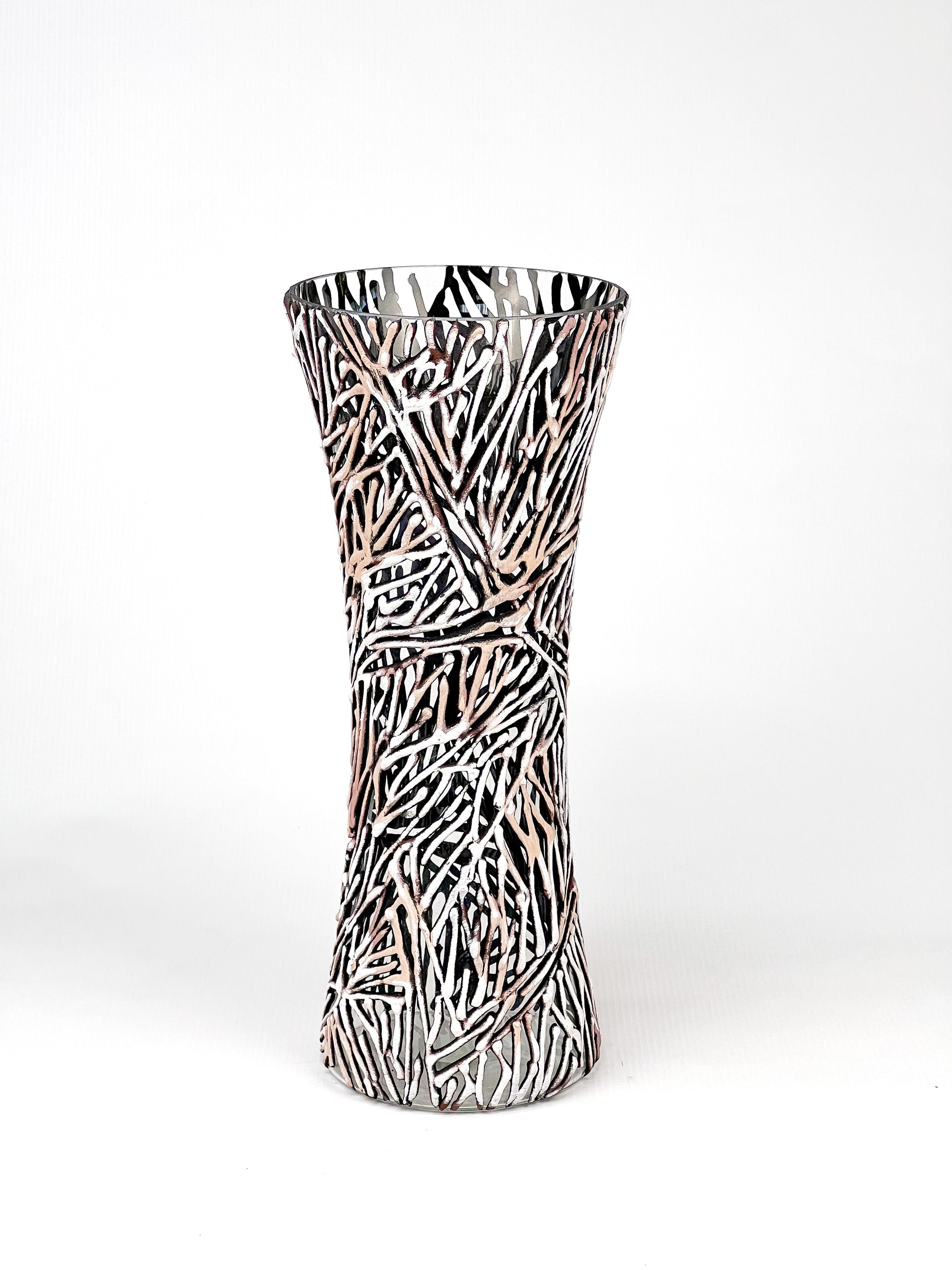 Art decorative glass vase 7756/360/sh144, hand-painted with unique designs, showcasing vibrant colors and intricate patterns.