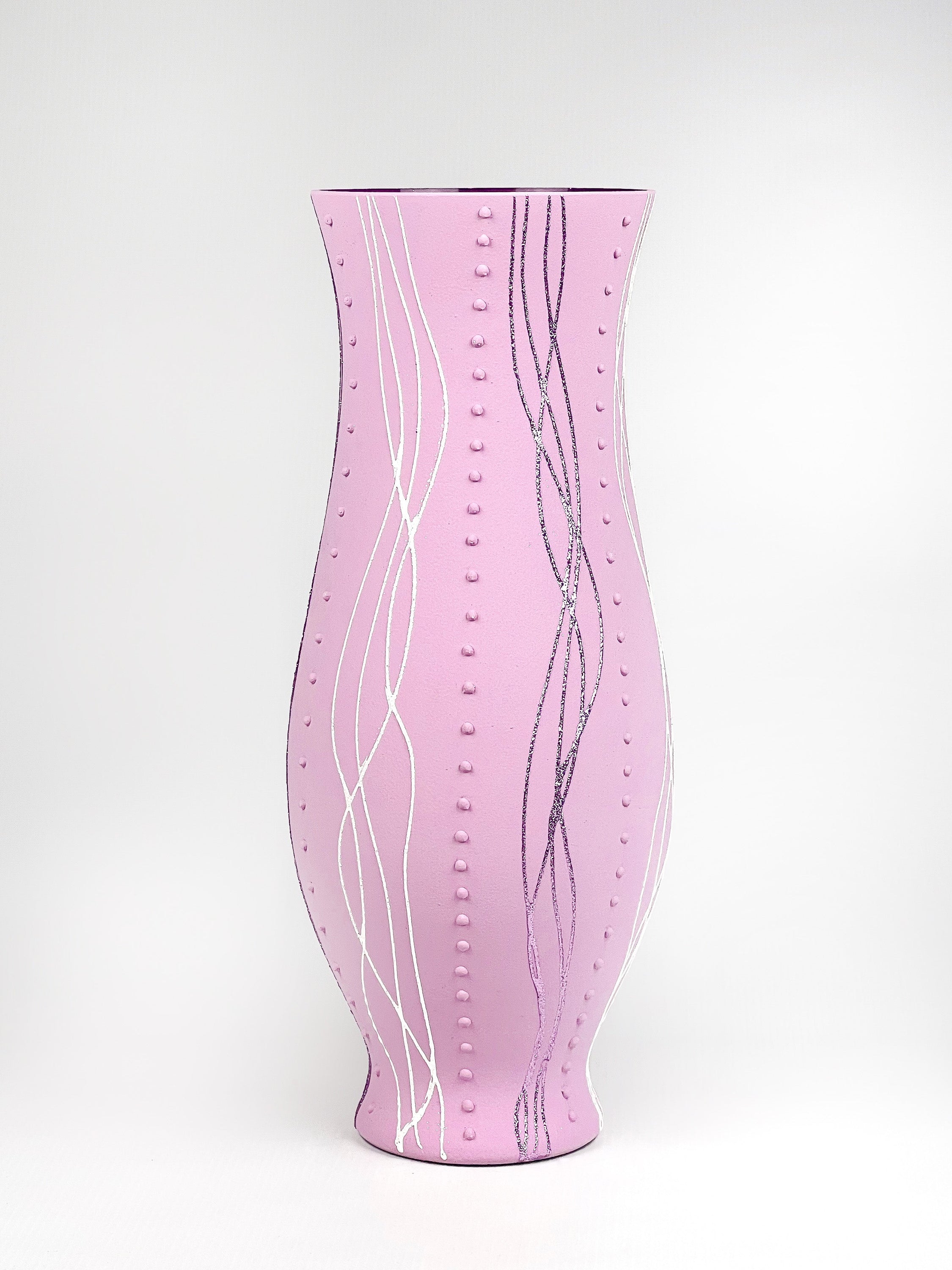 Art decorative glass vase 8290/400/sh073, hand-painted with unique designs, showcasing vibrant colors and intricate patterns.