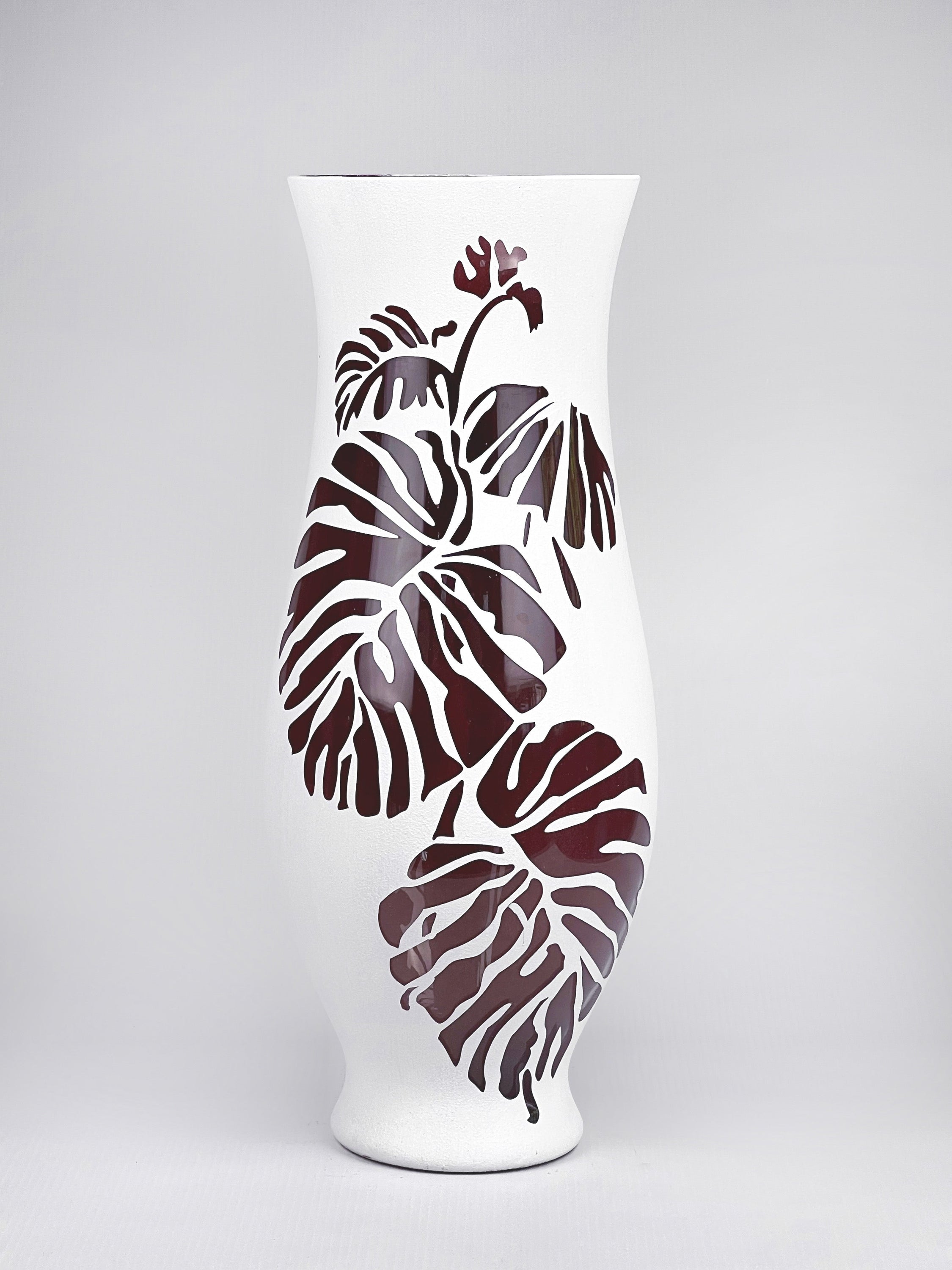 Art decorative glass vase 8290/400/sh160.1, hand-painted with unique designs, showcasing vibrant colors and intricate patterns.