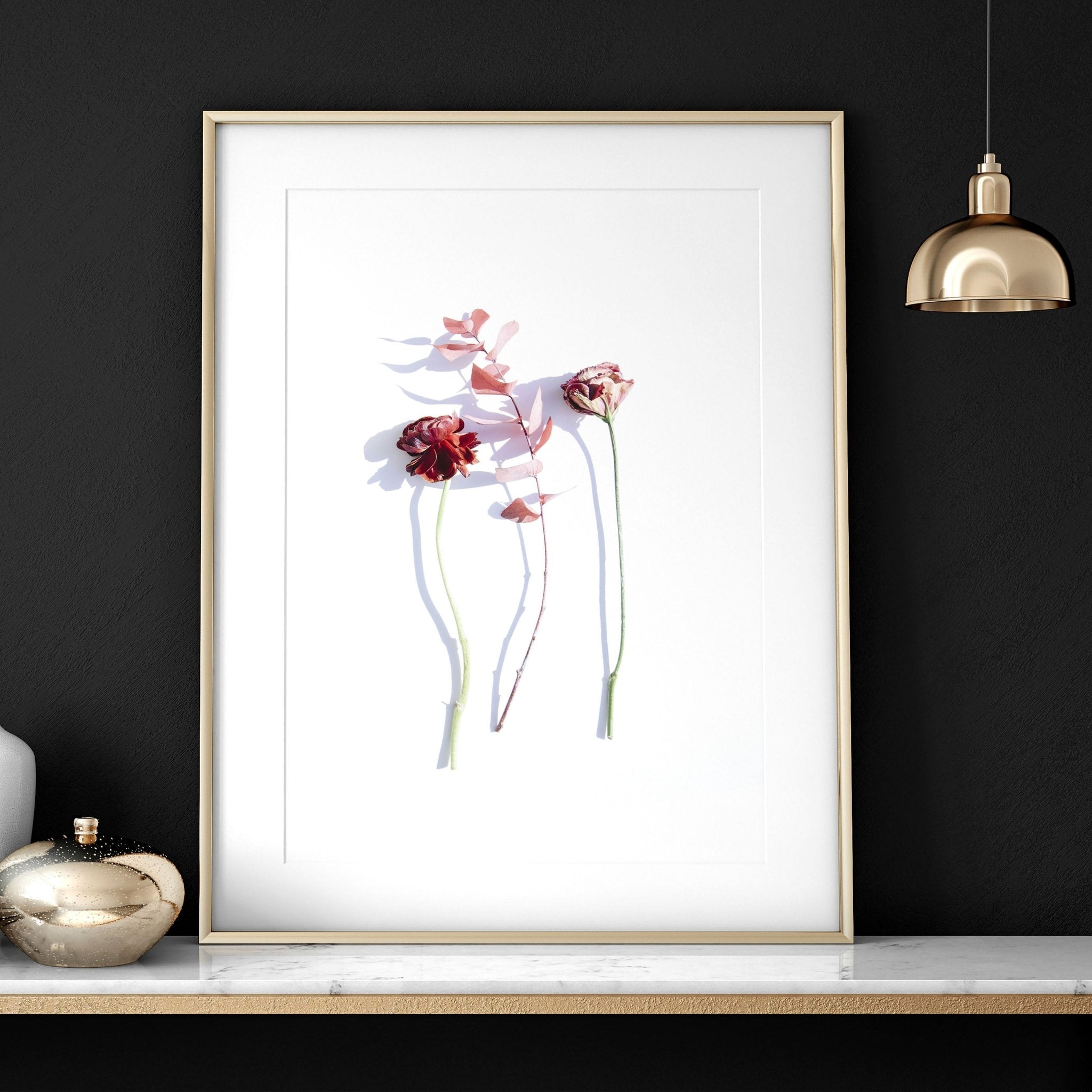 Set of 3 framed wall art prints featuring Shabby Chic Red and Blush Pink Roses, elegantly designed for home decor.