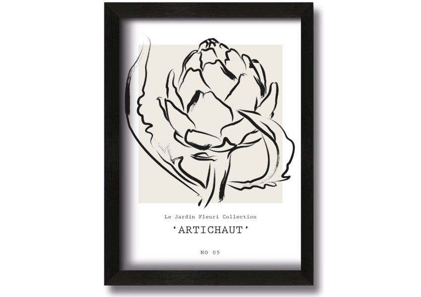 Artichaut framed print showcasing an artichoke design, available in various frame colors, ready to hang.