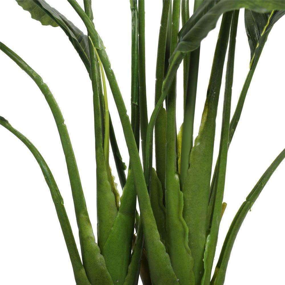 A 110cm tall Artificial Bird of Paradise Plant in a decorative pot, showcasing vibrant green leaves and a realistic design.