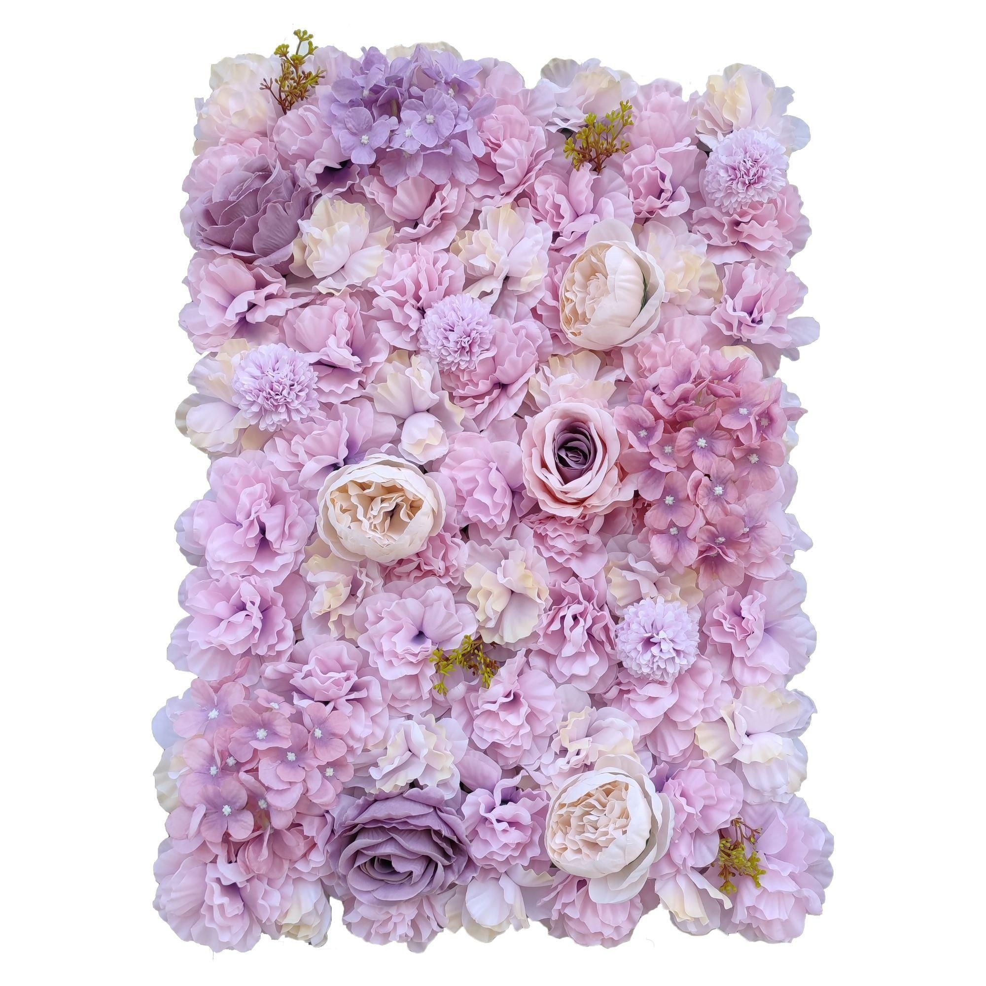 A beautifully arranged artificial flower wall panel featuring vibrant silk pink flowers, perfect for indoor decoration.