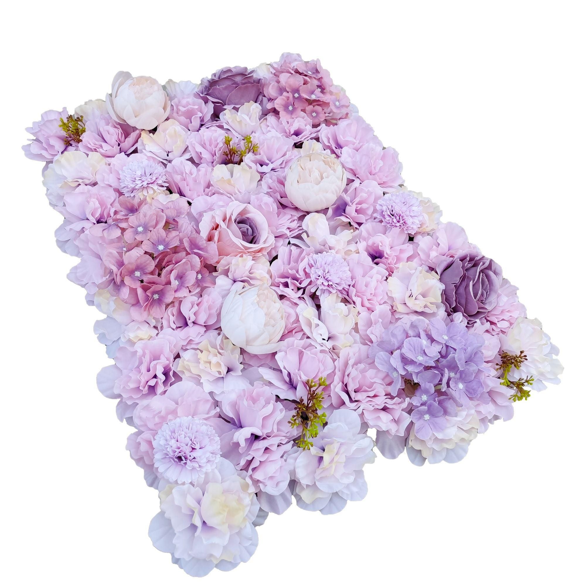 A beautifully arranged artificial flower wall panel featuring vibrant silk pink flowers, perfect for indoor decoration.
