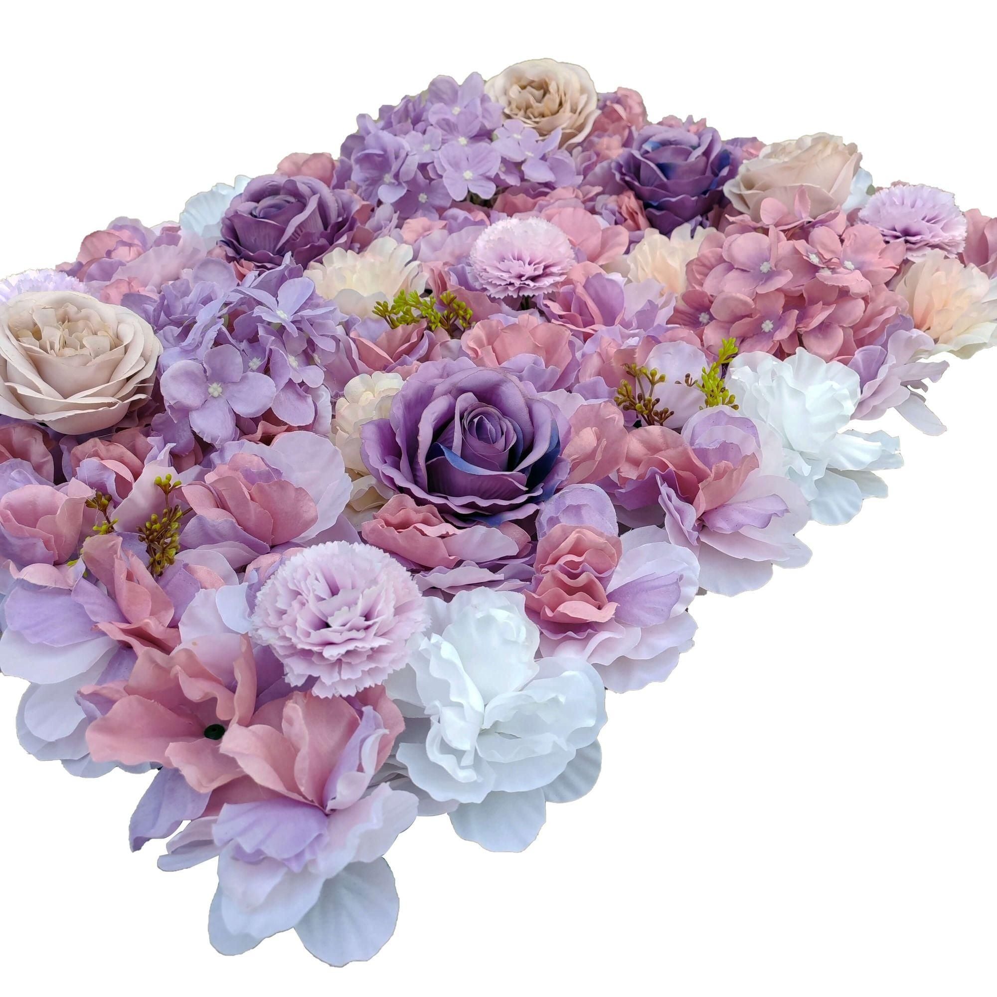 Artificial Flower Wall Backdrop Panel featuring mixed pink and white silk flowers, ideal for creating stunning photo backdrops.