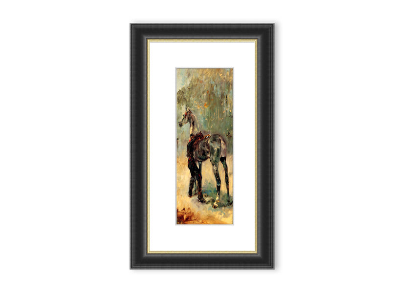 Framed print of Artilleryman and His Horse by Toulouse Lautrec, showcasing vibrant colors and intricate details.