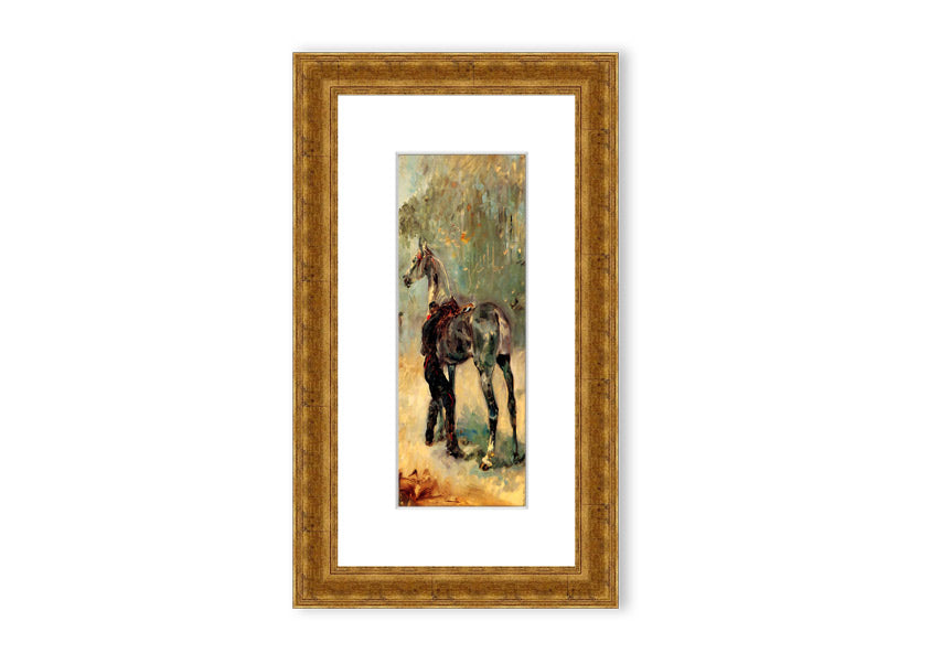 Framed print of Artilleryman and His Horse by Toulouse Lautrec, showcasing vibrant colors and intricate details.