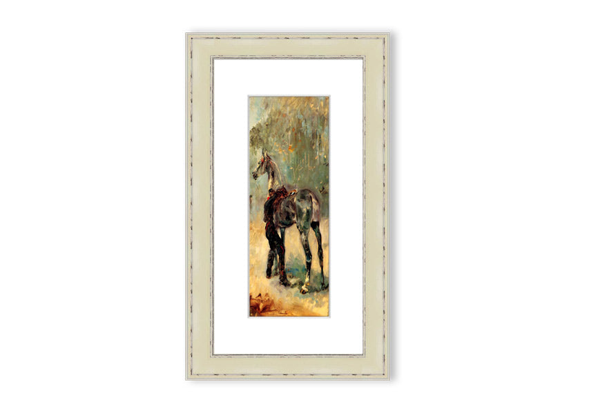 Framed print of Artilleryman and His Horse by Toulouse Lautrec, showcasing vibrant colors and intricate details.