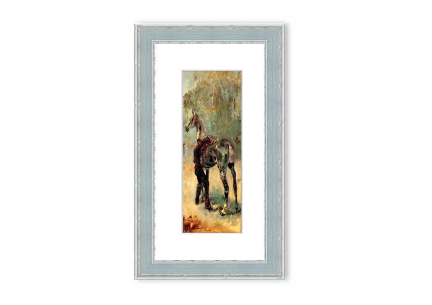 Framed print of Artilleryman and His Horse by Toulouse Lautrec, showcasing vibrant colors and intricate details.