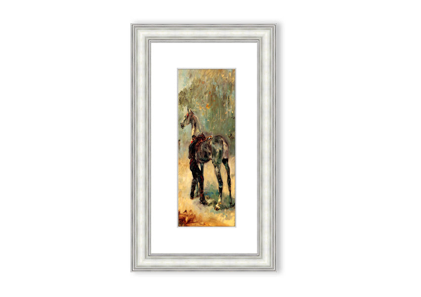 Framed print of Artilleryman and His Horse by Toulouse Lautrec, showcasing vibrant colors and intricate details.